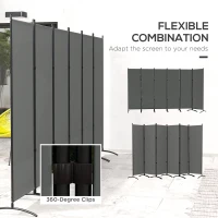 Outsunny 6 Panel Folding Room Divider, UV30+ Privacy Screen, Indoor Outdoor Privacy Panel with Stable Base, Dark Grey(m-6)
