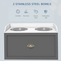 PawHut Large Elevated Dog Bowls with Storage Drawer, Raised Pet Feeding Station with 2 Stainless Steel Bowls, Grey(m-6)