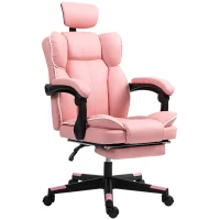 HOMCOM PU Leather Office Chair, Executive Desk Chair with Headrest, Foot Rest, Swivel Wheels, Reclining Computer Chair, Pink(m-1)
