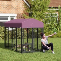 PawHut Welded Wire Outdoor Dog Kennel with 360° Rotating & 4 Levels Adjustable Bowls, Waterproof Cover, 7.9' x 4' x 6'(m-2)