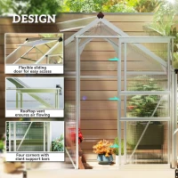 Outsunny 6' x 4' x 6.6' Polycarbonate Greenhouse, Walk-In Green House Kit Garden, Plants Grow, Galvanized Sheet Aluminum Frame with Rain Gutter, Vent and Sliding Door, Silver(m-4)
