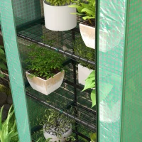 Outsunny 5 Tier Mini Greenhouse, Portable Outdoor Flower Stand with Shelf Clips, Indoor Greenhouse with Steel Frame, Transparent, 27.25" x 19.25" x 76", Green(m-10)