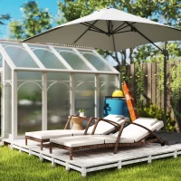 Outsunny Set of 2 Wicker Chaise Lounge Chair Outdoor Patio Lounger with 5 Adjustable Back, Wheels, Cushion, and Armrests, Beige(m-9)