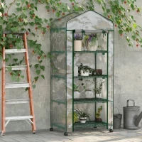 Outsunny 27" x 20" x 65" Portable Greenhouse with 4 Tier Shelves and Wheels, Outdoor Hot House Plant Flower Greenhouse, Steel Frame, Plastic Cover, Clear(m-8)