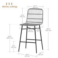 HOMCOM Rattan Counter Height Bar Stools Set of 2, 26" Counter Stools with Back, Modern Bar Chairs for Kitchen Island, Grey(m-3)
