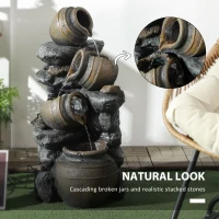 Outsunny 28.3" Solar Water Fountain, 4-Tier Resin Cascading Jars and Stacked Stones Outdoor Waterfall Fountain with LED Lights(m-6)