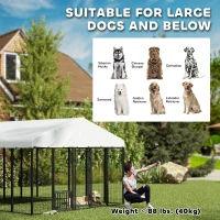 PawHut Welded Wire Outdoor Dog Kennel with 360° Rotating & 4 Levels Adjustable Bowls, Waterproof Cover, 9.8' x 9.8' x 6.8'(m-9)