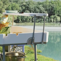 Outsunny 3.5ft Folding Ice Cooler Table with Drain, 2-Tier Outdoor Patio Party Cooler, Fishing Cleaning Table with Storage Shelf for Picnic BBQ Camping Wedding, White(m-10)