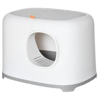 PawHut Cat Litter Box with Anti-Sand Tunnel, Scoop, Open Top, Odor Control & Easy to Clean, White(m-2)