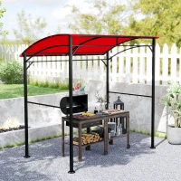 Outsunny 7' x 5' Garden Grill Canopy, BBQ Grill Gazebo Tent with Steel Frame and Hooks, Outdoor Sun Shade, Wine Red(m-1)