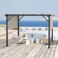 Outsunny 12' x 10' Outdoor Patio Gazebo Pergola with Retractable Canopy Roof, Steel Frame with Stakes, Unique Design, Beige(m-7)