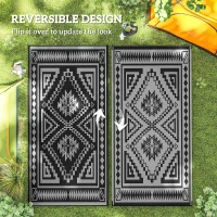 Outsunny Reversible Outdoor Rug, Waterproof Plastic Straw with Carry Bag, 9' x 18', Black & Gray Square Patchwork(m-7)