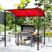 Outsunny 7' x 5' Garden Grill Canopy, BBQ Grill Gazebo Tent with Steel Frame and Hooks, Outdoor Sun Shade, Wine Red(m-8)