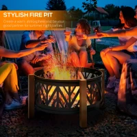 Outsunny 31" Outdoor Fire pit, 2-in-1 Wood Burning Fire Pit Brazier with Lid, BBQ Grill, Poker for Backyard, Camping, Black(m-9)