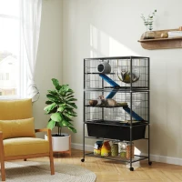 PawHut 59" 5-Level Small Animal Cage, Rolling Ferret Cage with 6.3" Deep Tray, Non-Slip Cloth Covered Ramps, Hammock, Dark Gray(m-2)