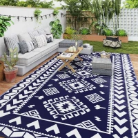 Outsunny Reversible Outdoor Rug, Waterproof Plastic Straw with Carry Bag, 9' x 18', Blue & White Rhombus Patchwork(m-10)
