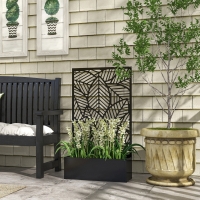Outsunny Metal Outdoor Raised Garden Bed with Privacy Screen, Privacy Panel and Planter Box, Wall-Mounted or Freestanding, Black