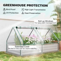 Outsunny 6' x 3' Metal Planter Box with Cover, Raised Garden Bed with Mini Greenhouse for Herbs, Vegetables, Clear and Silver(m-5)
