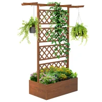 Outsunny Wooden Planter with Trellis Privacy Screen, Raised Garden Bed to Grow Vegetables, Herbs and Flowers, Orange(m-11)
