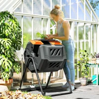 Outsunny Tumbling Compost Bin Outdoor Dual Chamber 360° Rotating Composter 43 Gallon with Sliding Doors, Orange(m-1)