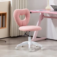 HOMCOM Armless Computer Desk Chair, Office Task Chair, Teddy Fleece Heart Makeup Vanity Chair with Swivel Wheels, Pink(m-10)