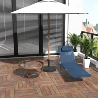 Outsunny Outdoor Lounge Chair, Portable Adjustable Reclining Seat Folding Chaise Lounge Patio Camping Beach Tanning Chair Bed with Pillow, Dark Blue(m-8)