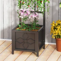 Outsunny Galvanized Raised Garden Bed with Trellis, Metal Planter Box with Drainage Holes for Climbing Plants, Vegetable, Vines(m-10)