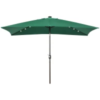 Outsunny 6.5x10ft Patio Umbrella Rectangle Solar Powered Tilt Aluminum Outdoor Market Parasol with LEDs Crank (Dark Green)(m-12)