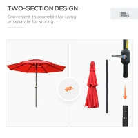 Outsunny 9FT 3 Tiers Patio Umbrella Outdoor Market Umbrella with Crank, Push Button Tilt for Deck, Backyard and Lawn, Red(m-6)