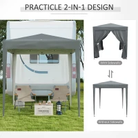 Outsunny 6.6'x6.6' Pop Up Canopy Tent with Sidewalls, Instant Sun Shelter Camping Gazebo with Carry Bag, Grey(m-4)