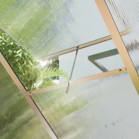 Outsunny 6' x 10' x 6.6' Polycarbonate Greenhouse, Walk-In Green House Kit Garden, Plants Grow, Galvanized Sheet Aluminum Frame with Rain Gutter, Vents and Sliding Door, Sliver(m-10)