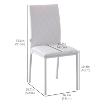 HOMCOM Modern Dining Chairs Set of 4, Upholstered Faux Leather Kitchen Chairs with Rhombic Tufting and Metal Legs for Living Room, White(m-3)