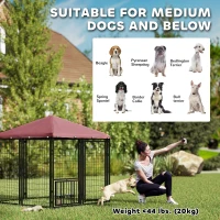 PawHut Welded Wire Outdoor Dog Kennel with 360° Rotating & 4 Levels Adjustable Bowls, Waterproof Cover, 4.6' x 4.6' x 5'(m-9)