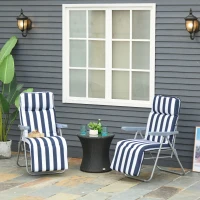Outsunny Set of 2 Garden Sun Lounger Outdoor Reclining Seat Cushioned Seat Foldable Adjustable Recliner White and Blue(m-8)