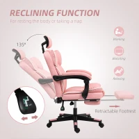 HOMCOM PU Leather Office Chair, Executive Desk Chair with Headrest, Foot Rest, Swivel Wheels, Reclining Computer Chair, Pink(m-6)