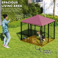 PawHut Welded Wire Outdoor Dog Kennel with 360° Rotating & 4 Levels Adjustable Bowls, Waterproof Cover, 4.6' x 4.6' x 5'(m-4)