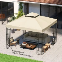 Outsunny 10' x 10' Gazebo Canopy Replacement Cover, 2-Tier Garden Gazebo Roof Replacement, UPF30+, TOP COVER ONLY, Cream White(m-8)
