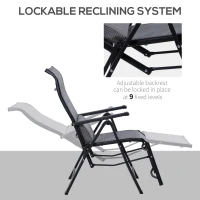 Outsunny 2 Piece Zero Gravity Chairs Set, Folding Recliners, Patio Loungers with 9 Level Adjustable Backrest, Lumbar Pillow for Outdoor, Patio, Deck, Poolside, Grey(m-5)