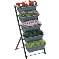 Outsunny 5-Tier Raised Garden Bed Plant Stand Flower Pots with Leaking Holes Grey(m-11)