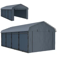 Outsunny 12' x 20' Metal Carport, Heavy Duty Garage Car Shelter with Galvanized Metal Roof and Removable Sidewalls, Dark Grey(m-2)