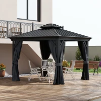 Outsunny 10' x 12' Outdoor Hardtop Gazebo with Galvanized Canopy & Netting Sidewalls for Lawn, Backyard, Dark Grey(m-1)