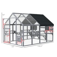 PawHut Wooden Catio Outdoor Cat Enclosure with Waterproof Cover, 2 Condos, 4 Platforms, Bridge, Doors, Gray(m-3)