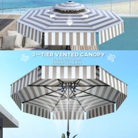 Outsunny 8.6FT Patio Umbrella, UPF 30+ Outdoor Market Umbrella, 2-Tier Vented Patio Table Umbrella with Crank 8 Ribs, Tiltable Porch Umbrella for Garden Deck Poolside, Light Gray(m-6)