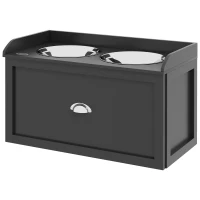 PawHut Elevated Dog Bowls Raised Pet Feeding Station with Storage 2 Stainless Steel Bowls, 23.6"x11.8" x14.2", Black(m-2)