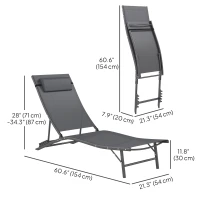 Outsunny Folding Outdoor Chaise Lounge Chair Set of 2 with Adjustable Backrest, Headrest, Mesh Seat for Beach, Poolside, Grey(m-3)