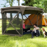 Outsunny 11 x 11ft Pop Up Gazebo Screen Tent with Removable Roof Cover, Roll-up Wind Panels for Camping, Backyard, Brown(m-10)