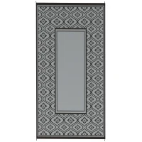 Outsunny Reversible Outdoor Rug, Waterproof Plastic Straw with Carry Bag, 9' x 18', Black & Gray Gourd Border(m-1)