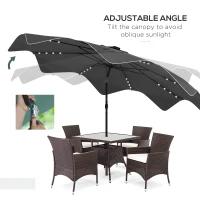 Outsunny Solar Patio Umbrella with LED and Tilt, Outdoor Market Table Umbrella Parasol with Crank, 10 x 10 ft, Dark Grey(m-5)