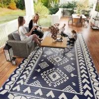 Outsunny Reversible Outdoor Rug, Waterproof Plastic Straw with Carry Bag, 9' x 18', Blue & White Rhombus Patchwork(m-9)