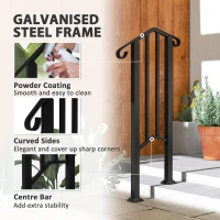 Outsunny 1-2 Step Handrails for Outdoor Steps, Metal Outdoor Stair Railing, Porch Deck Railing with Installation Kit, Black(m-5)